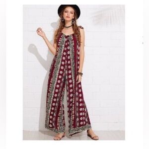 SHEIN Knot Shoulder Geo Print Jumpsuit